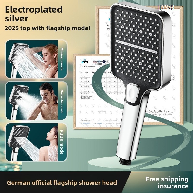 Universal High Pressure Rectangle Handheld Shower Head 3 Mode Anti-clog Nozzles