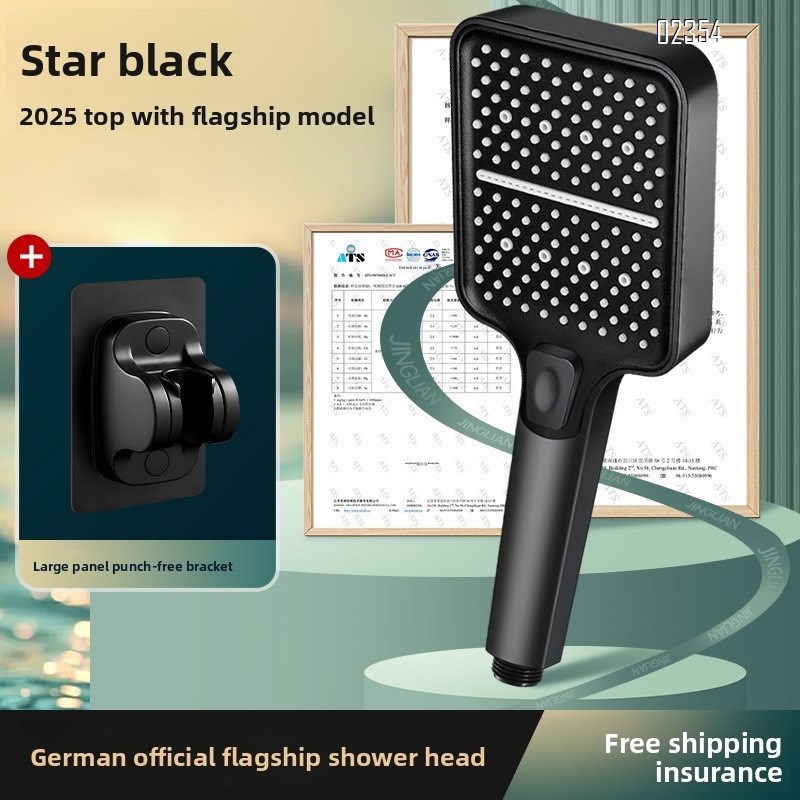 High Pressure Shower Head with Bracket Black 3 Mode 1 Button to Switch with Anti Clog Silicone Rubber Nozzles for Bathroom