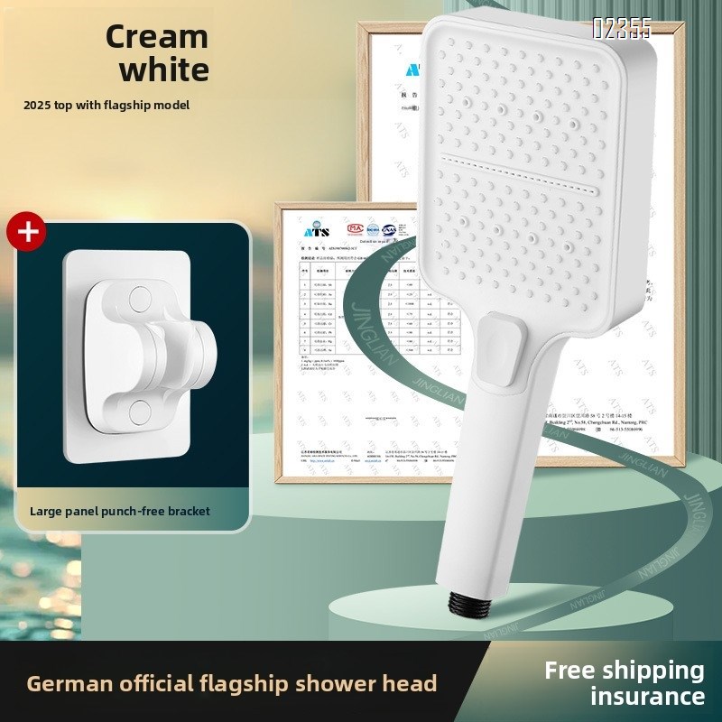 White Shower Head Set with Bracket 3 Mode  Anti Clogging Nozzles Against Low Water Flow for Bathroom and Pets Wash