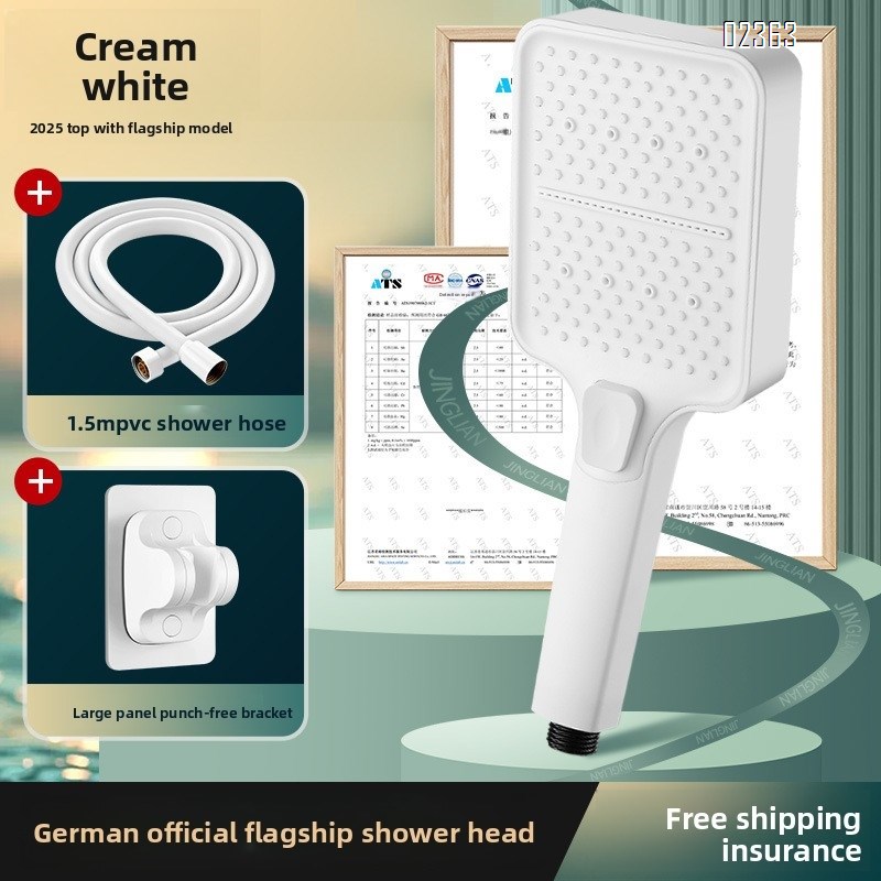 White High Pressure Shower Head Set Bathroom Essential Handheld Shower Head with 2.0m PVC Hose and Bracket Anti Clog Nozzles