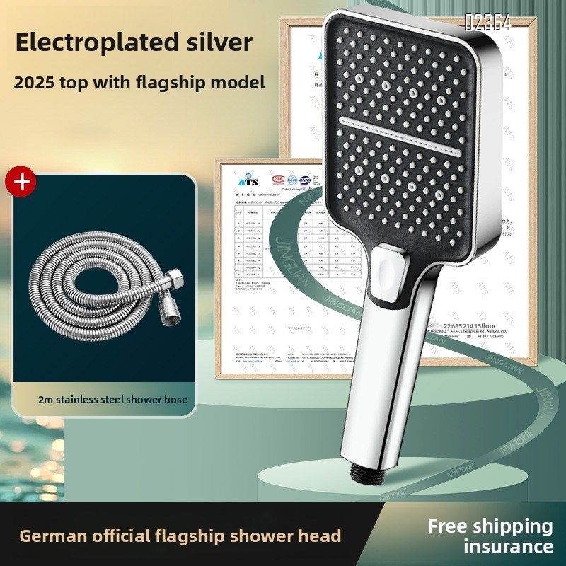 Silver High Pressure Shower Head 3 Mode with 2.0m Stainless Leak - Proof Hose for Bathroom and Pets Wash