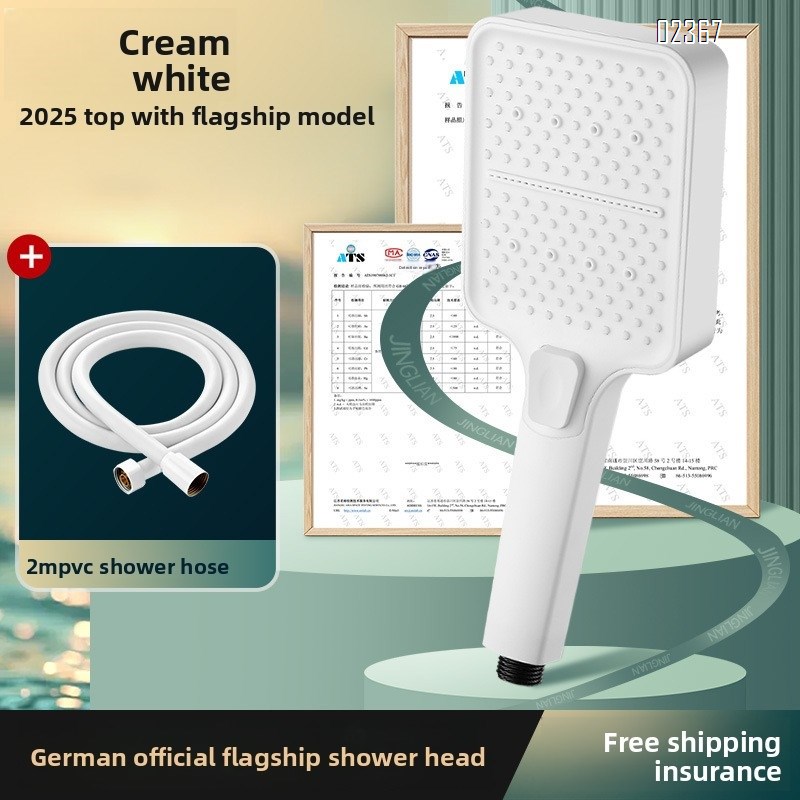 White Shower Head 1 Button to Switch 3 Water Flow Mode with 2.0m PVC Leak - Proof Hose Anti Clog Nozzles for Bathroom