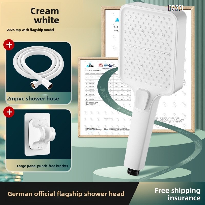 White High Pressure Shower Head Set Bathroom Essential Handheld Shower Head with 2.0m PVC Hose and Bracket Anti Clog Nozzles