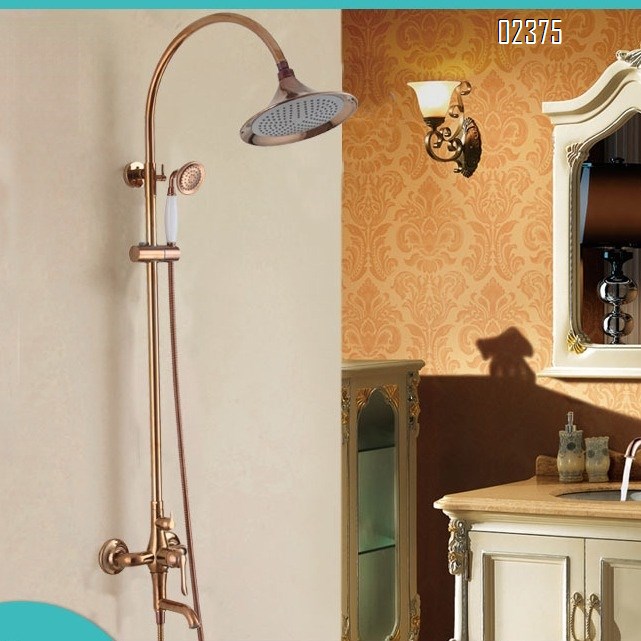 All-Brass Lotus Head Shower Large Shower head Bathroom Surface-Mounted Rose Gold European Style Shower Set