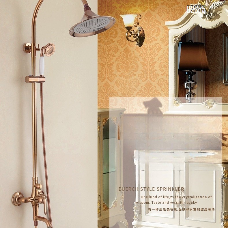 All-Brass Lotus Head Shower Large Shower head Bathroom Surface-Mounted Rose Gold European Style Shower Set