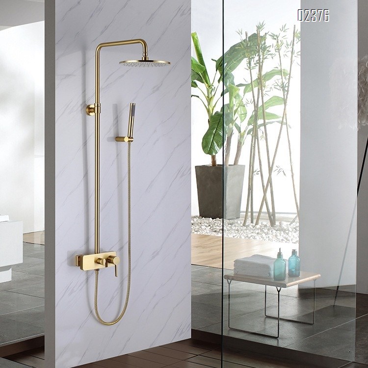 Gold Shower Head Set Full Brass Cold and Hot Water Round Adjustable Handheld Sprinkler for Home Use