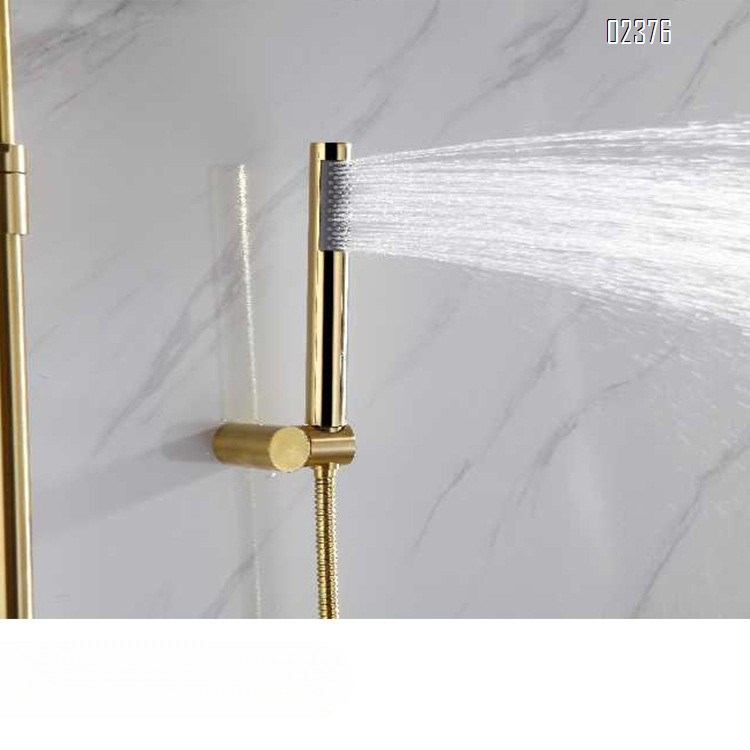 Gold Shower Head Set Full Brass Cold and Hot Water Round Adjustable Handheld Sprinkler for Home Use