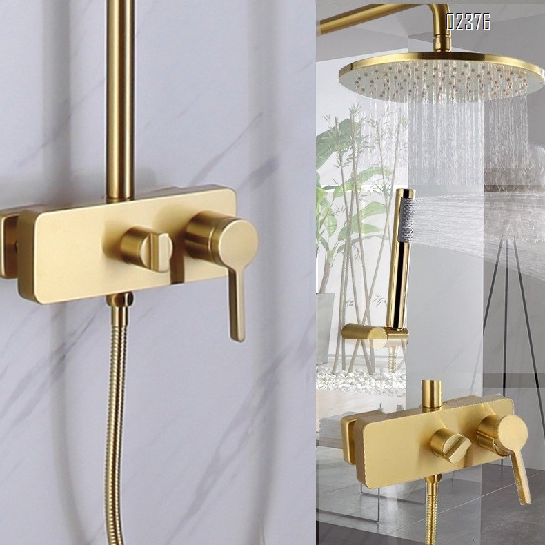 Gold Shower Head Set Full Brass Cold and Hot Water Round Adjustable Handheld Sprinkler for Home Use