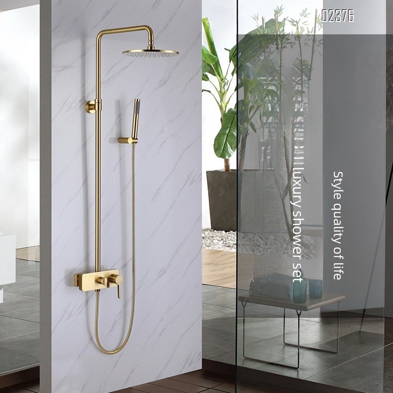 Gold Shower Head Set Full Brass Cold and Hot Water Round Adjustable Handheld Sprinkler for Home Use