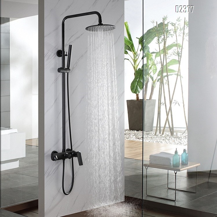 High-Pressure Handheld Multi-Function Shower Head Bathroom Top Spray Set Brass Hot and Cold Black Shower Head Set Faucet