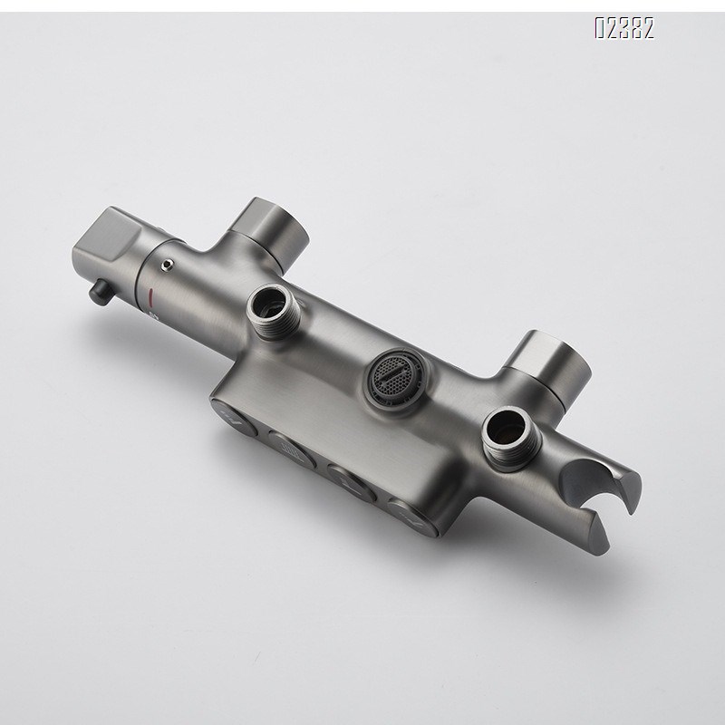 Brass Thermostatic Constant Temperature Shower Head Set Sprayer Round Gun Gray Waterfall Four Functions Tap