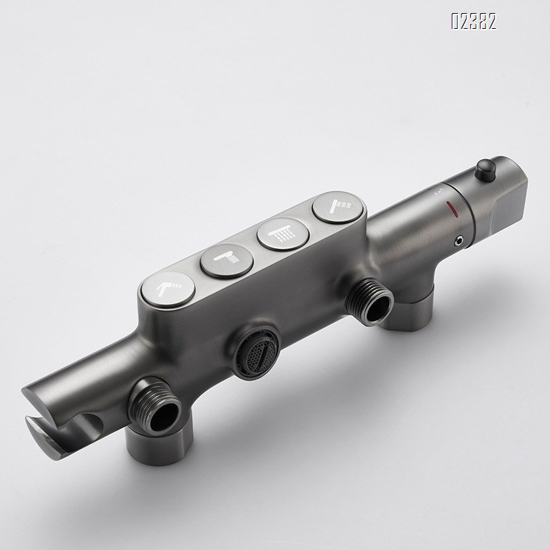 Brass Thermostatic Constant Temperature Shower Head Set Sprayer Round Gun Gray Waterfall Four Functions Tap