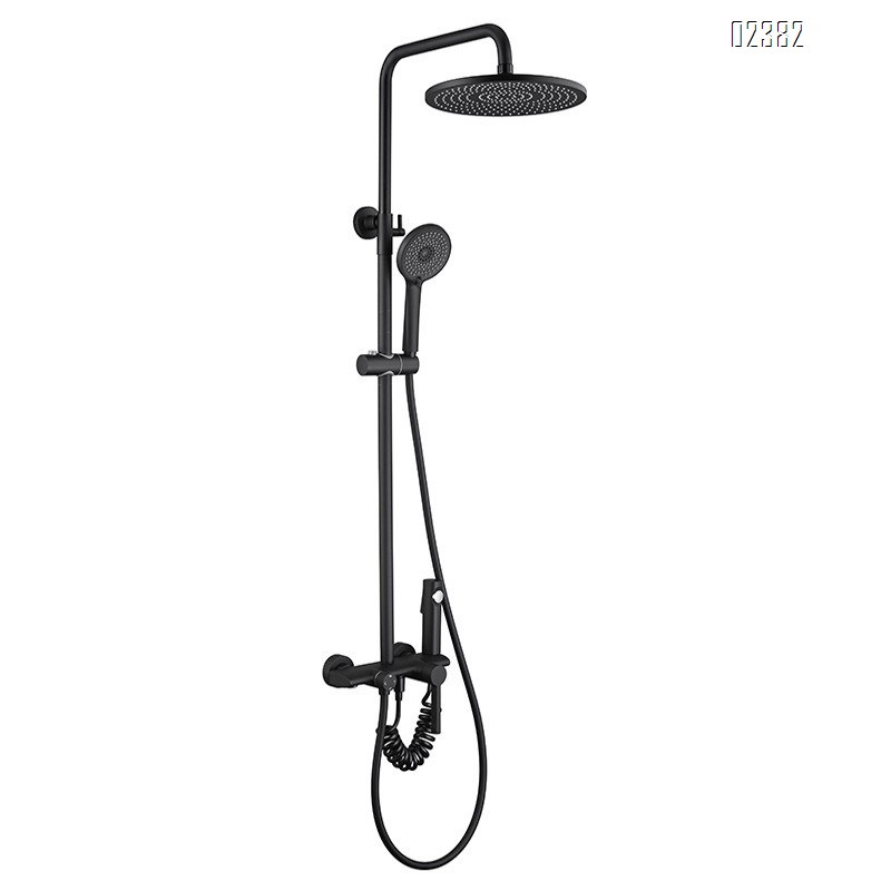 Brass Thermostatic Constant Temperature Shower Head Set Sprayer Round Gun Gray Waterfall Four Functions Tap