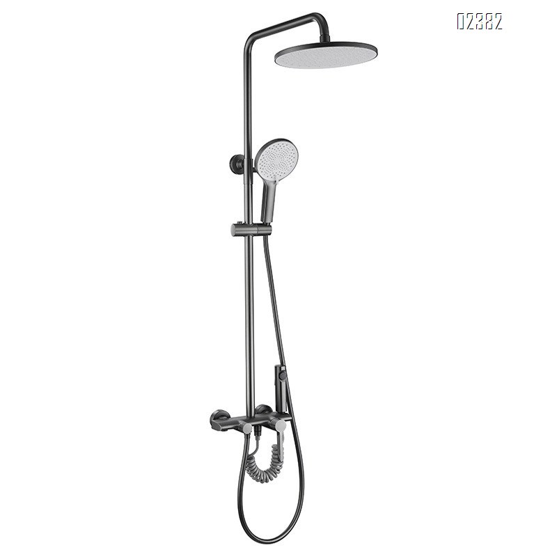 Brass Thermostatic Constant Temperature Shower Head Set Sprayer Round Gun Gray Waterfall Four Functions Tap