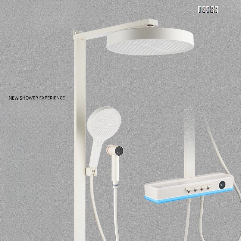 Brass Thermostatic Constant Temperature Shower Head Set Sprayer Round Gun Gray Waterfall Four Functions Tap