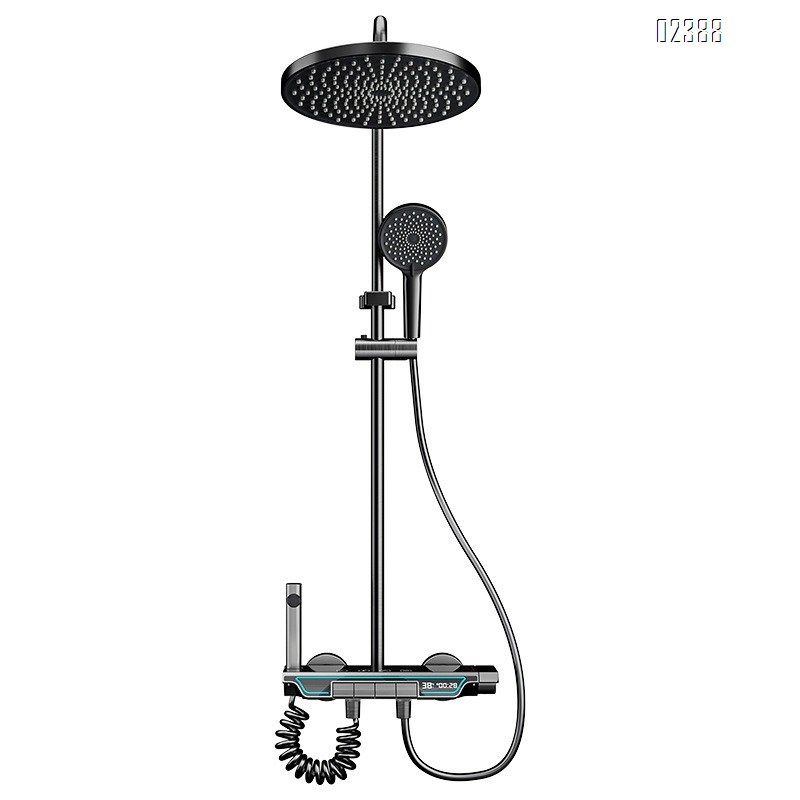 Shower Head Set Space Aluminum Bathroom Shower with LED Shelf Shower Set Tap