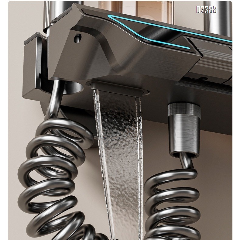 Shower Head Set Space Aluminum Bathroom Shower with LED Shelf Shower Set Tap