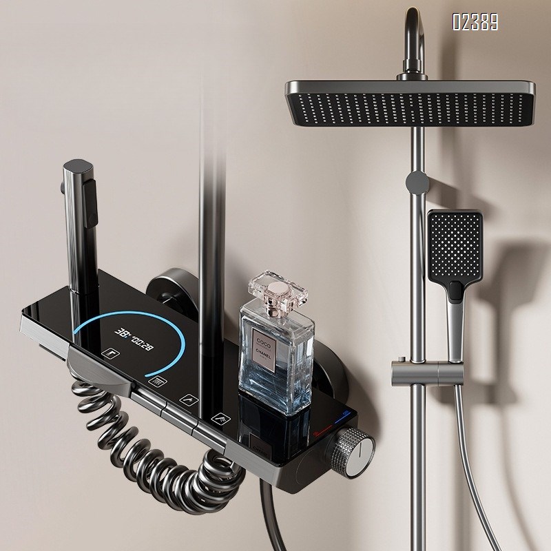 Alumimum New Gun Gray Digital Display Shower Head Hotel Atmosphere Light Set Multifunctional Shower Head