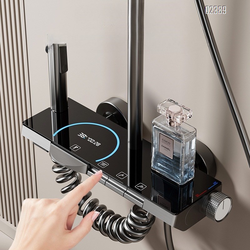 Alumimum New Gun Gray Digital Display Shower Head Hotel Atmosphere Light Set Multifunctional Shower Head