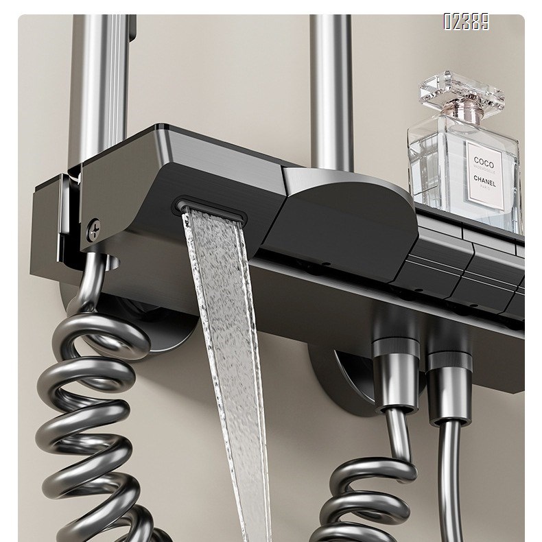 Alumimum New Gun Gray Digital Display Shower Head Hotel Atmosphere Light Set Multifunctional Shower Head