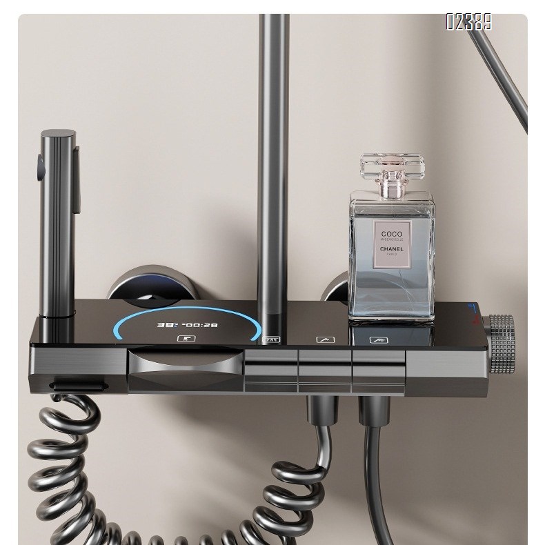 Alumimum New Gun Gray Digital Display Shower Head Hotel Atmosphere Light Set Multifunctional Shower Head