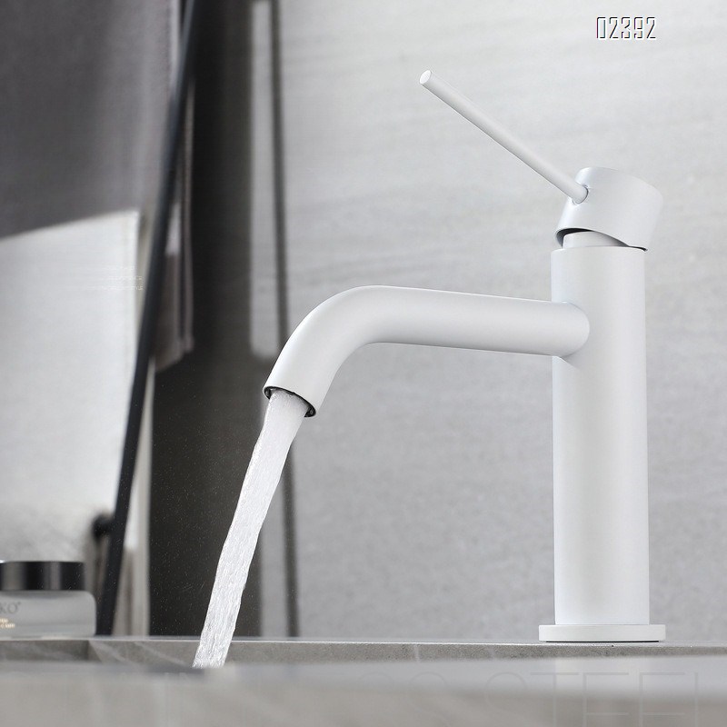 Single Hole Stainless Steel Hot and Cold Bathroom Faucet Household Round SUS304 White Washbasin Basin Faucet