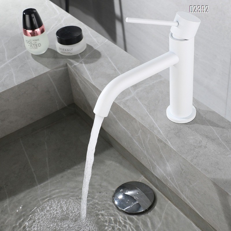 Single Hole Stainless Steel Hot and Cold Bathroom Faucet Household Round SUS304 White Washbasin Basin Faucet
