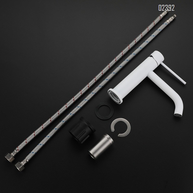 Single Hole Stainless Steel Hot and Cold Bathroom Faucet Household Round SUS304 White Washbasin Basin Faucet