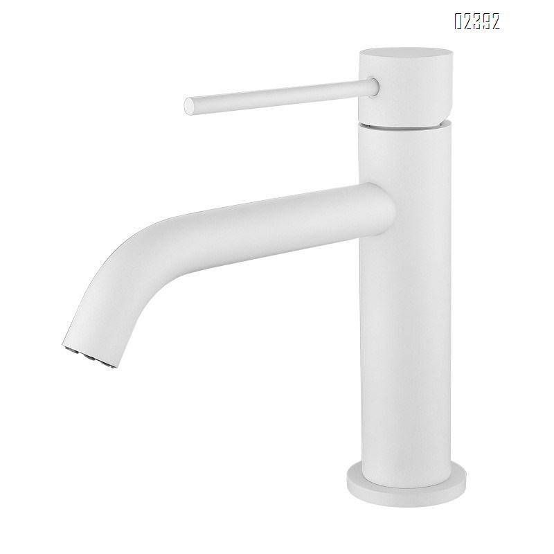 Single Hole Stainless Steel Hot and Cold Bathroom Faucet Household Round SUS304 White Washbasin Basin Faucet