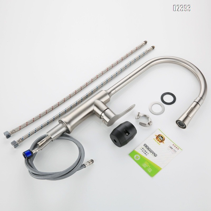 304 Stainless Steel Kitchen Pull-out Faucet Hot and Cold Rotating High-end Telescopic Sink Faucet Tap