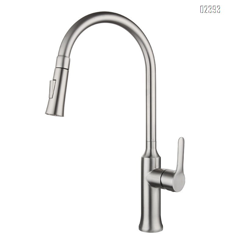 304 Stainless Steel Kitchen Pull-out Faucet Hot and Cold Rotating High-end Telescopic Sink Faucet Tap