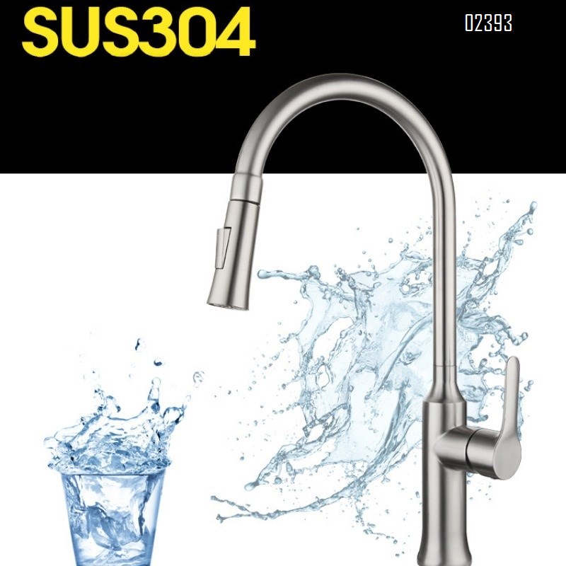 304 Stainless Steel Kitchen Pull-out Faucet Hot and Cold Rotating High-end Telescopic Sink Faucet Tap