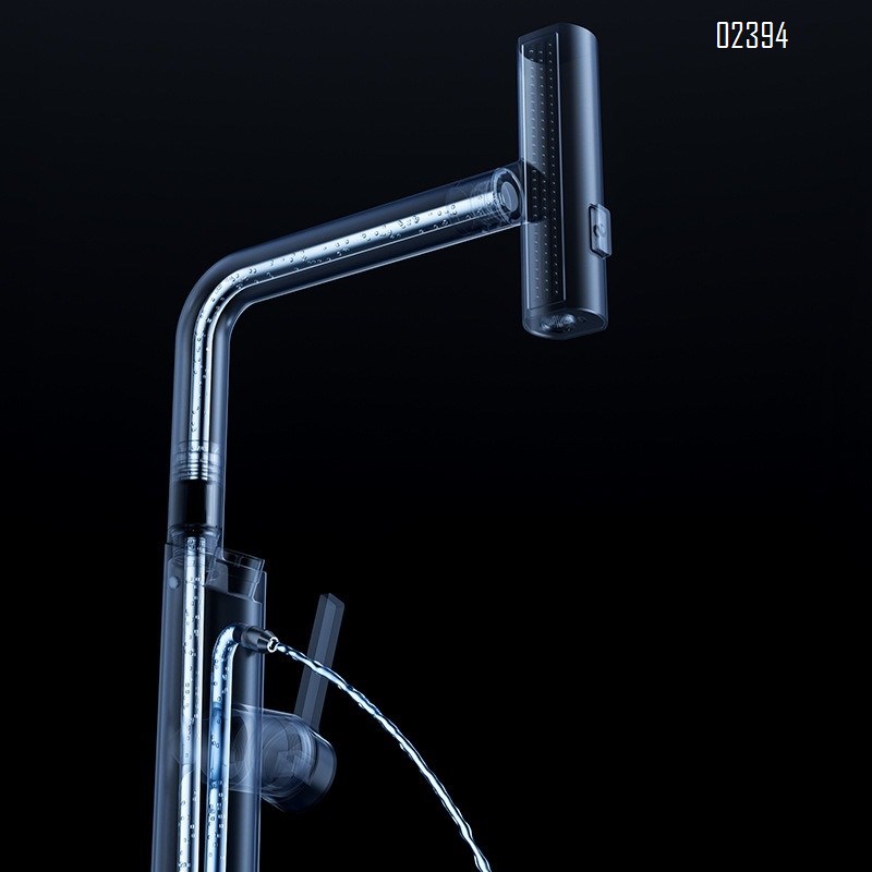 Kitchen Hot and Cold Water Purifier Two-in-One Faucet Pull-out Digital Display Waterfall Brass Rotatable Dishwashing Sink