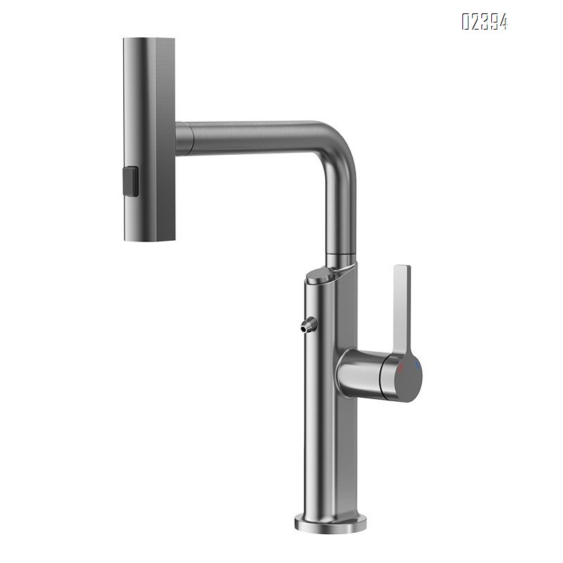 Kitchen Hot and Cold Water Purifier Two-in-One Faucet Pull-out Digital Display Waterfall Brass Rotatable Dishwashing Sink