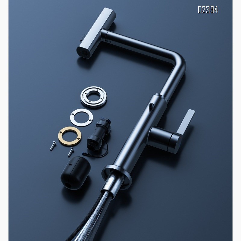 Kitchen Hot and Cold Water Purifier Two-in-One Faucet Pull-out Digital Display Waterfall Brass Rotatable Dishwashing Sink