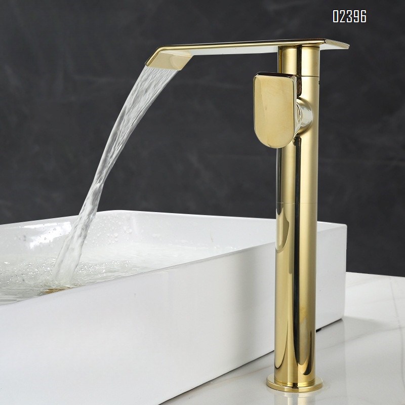 Gold Waterfall Basin Faucet Hot and Cold Brass Wash Basin Basin for Washing Face and Hair Countertop Basin Rotating  Tap