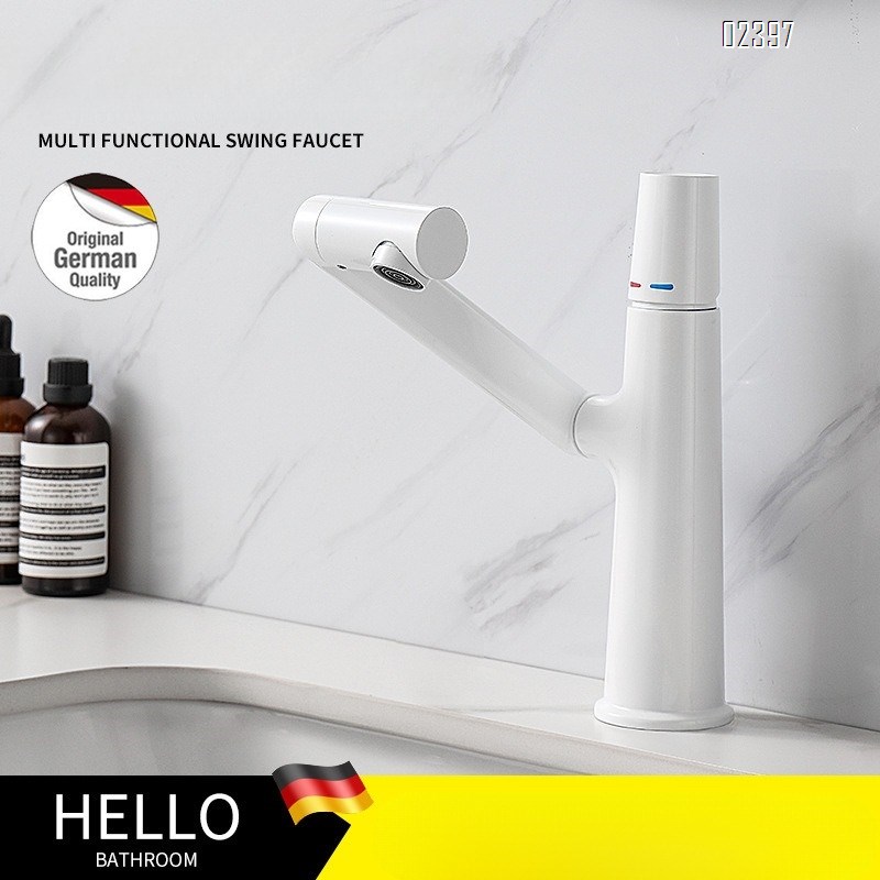 Brass Wash Basin Lucky Cat White Universal Rotating Bathroom Hotel Basin Wash Basin Hot and Cold Faucet