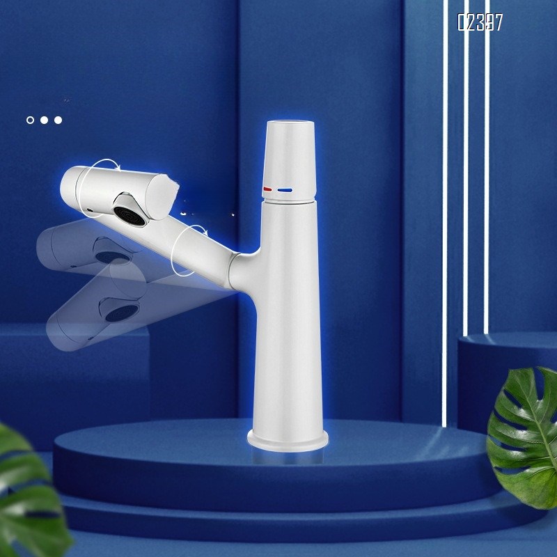 Brass Wash Basin Lucky Cat White Universal Rotating Bathroom Hotel Basin Wash Basin Hot and Cold Faucet