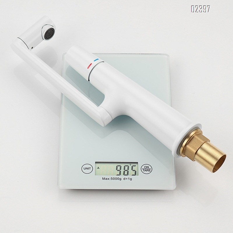 Brass Wash Basin Lucky Cat White Universal Rotating Bathroom Hotel Basin Wash Basin Hot and Cold Faucet