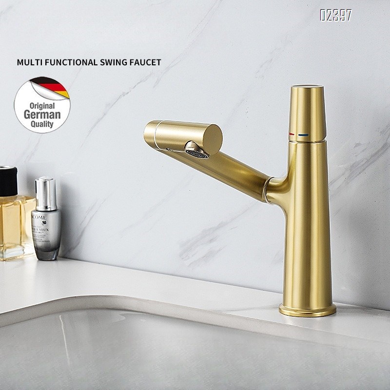 Brass Wash Basin Lucky Cat White Universal Rotating Bathroom Hotel Basin Wash Basin Hot and Cold Faucet