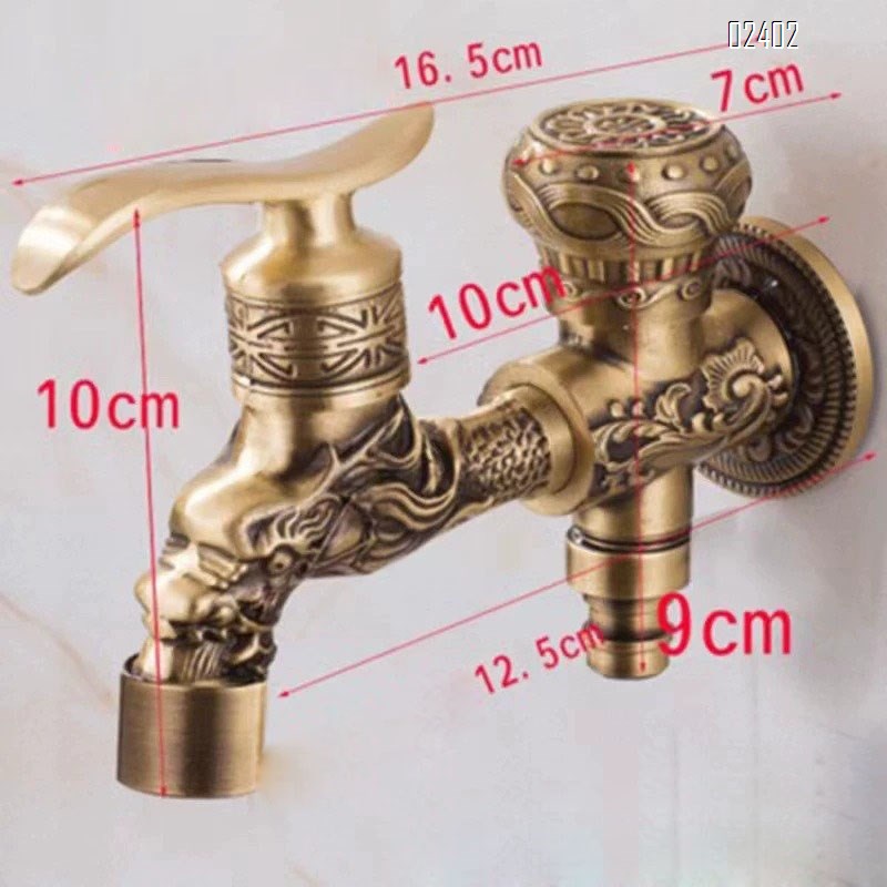 Qinglong Carved Mid-Length Faucet Washing Machine Mop Sink Pull Vintage Faucet for Balcony