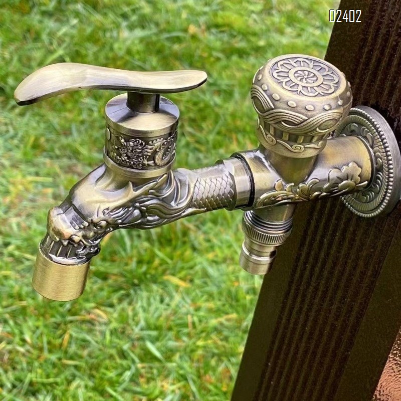 Qinglong Carved Mid-Length Faucet Washing Machine Mop Sink Pull Vintage Faucet for Balcony