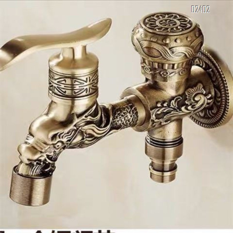 Qinglong Carved Mid-Length Faucet Washing Machine Mop Sink Pull Vintage Faucet for Balcony