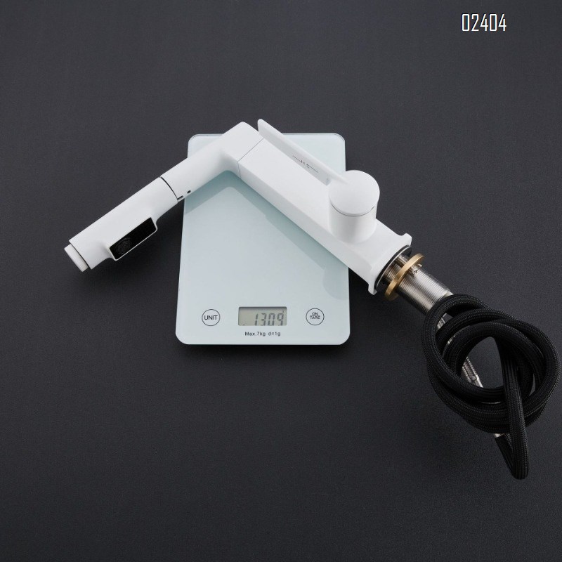 White Basin Faucet Hot and Cold All-Brass Pull-Out with Lift and Rotation for Washing Face and Mouthwash Under-Sink Basin