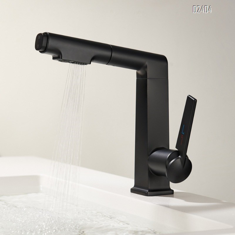 White Basin Faucet Hot and Cold All-Brass Pull-Out with Lift and Rotation for Washing Face and Mouthwash Under-Sink Basin