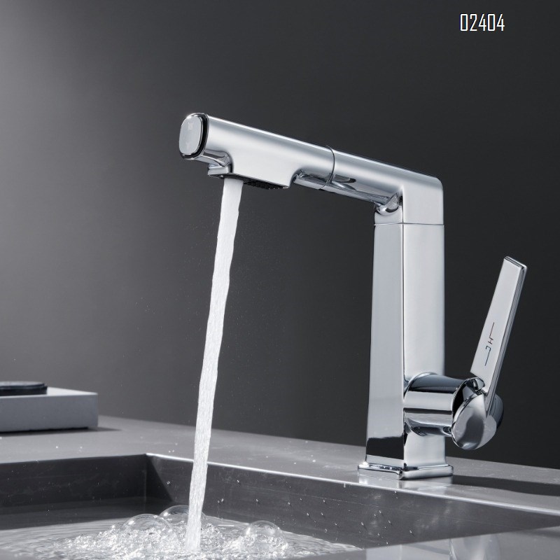 White Basin Faucet Hot and Cold All-Brass Pull-Out with Lift and Rotation for Washing Face and Mouthwash Under-Sink Basin