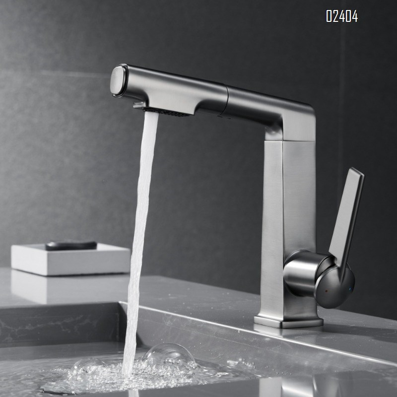 White Basin Faucet Hot and Cold All-Brass Pull-Out with Lift and Rotation for Washing Face and Mouthwash Under-Sink Basin