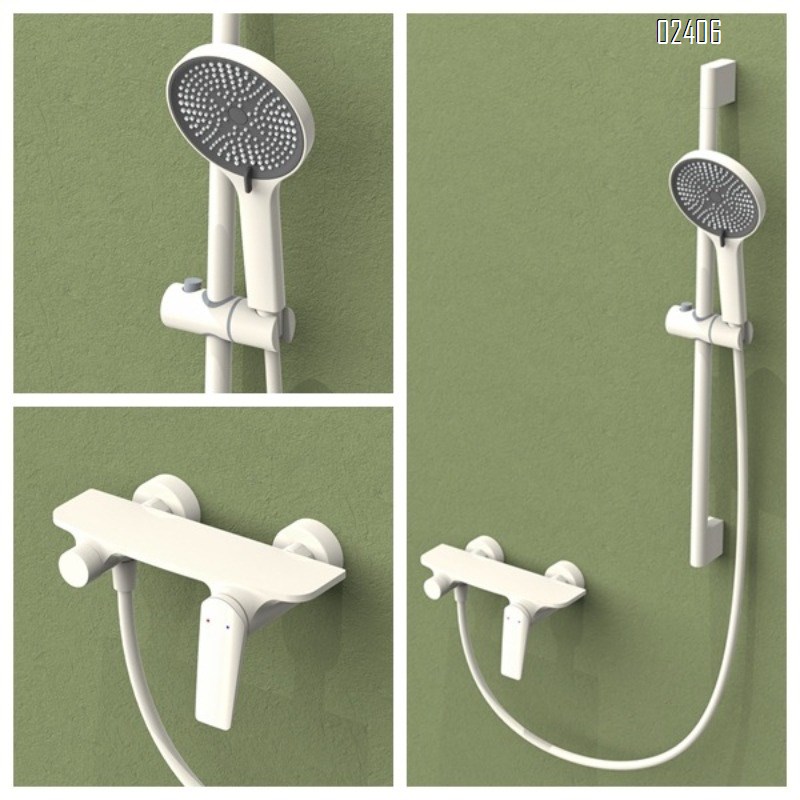 White Household Bathroom Shower Set Full Brass Booster Rain Shower Head Adjustable