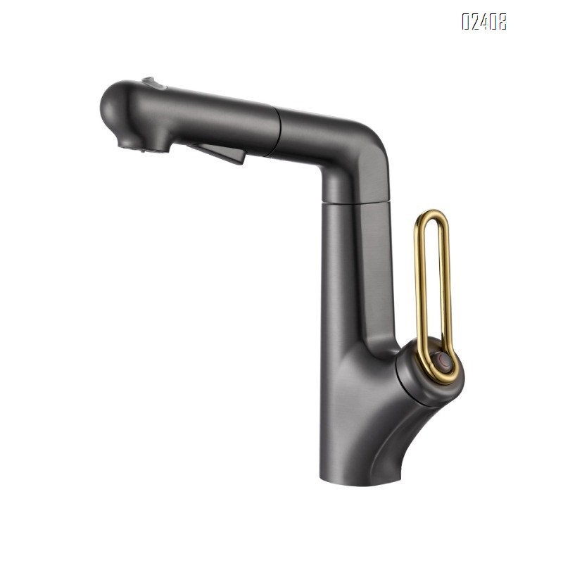 Pull-out Rotating Basin Faucet with Hot and Cold Water Gun Gray Pink Lift Faucet Yellow Splash-Proof Faucet for Home Use