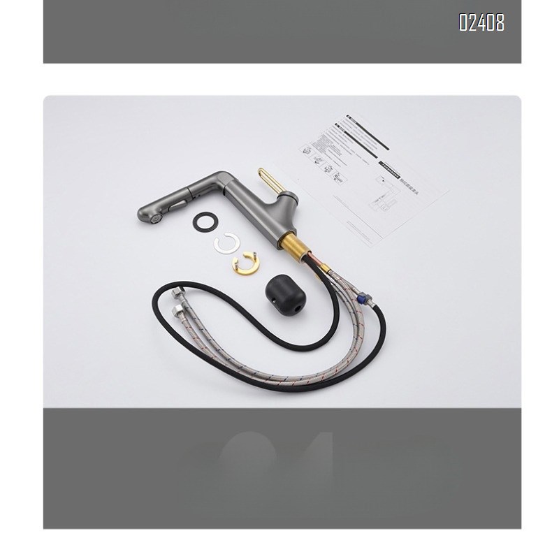 Pull-out Rotating Basin Faucet with Hot and Cold Water Gun Gray Pink Lift Faucet Yellow Splash-Proof Faucet for Home Use